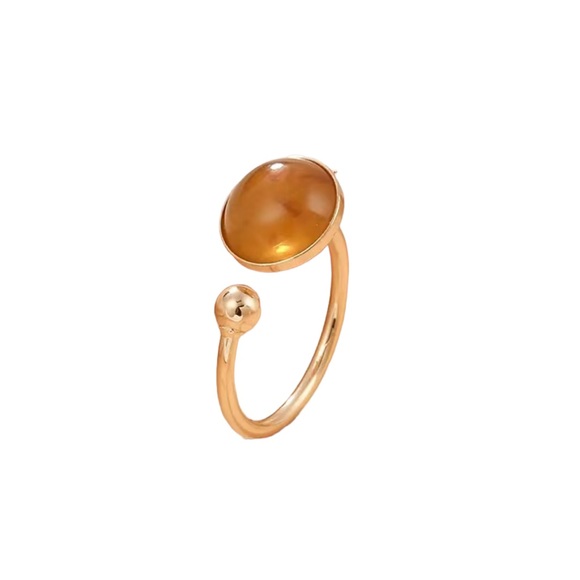 Gold Wrap Ring with Brown Round Gemstone - Picture 2 of 7